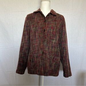 Womens Plaid Tweed Jacket Button‎ Front Pockets Colorful Coat Heritage